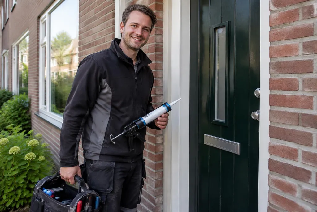 Vakman van Kitbedrijf Tiel bij de voordeur van een woning